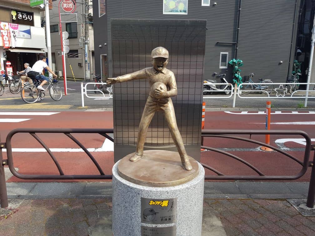 The Famous Captain Tsubasa Bronze Statue in Japan: Genzo Wakabayashi statue holding a ball