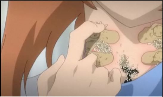 Top 10 SCARIEST ANIME SCENE of all time: Higurashi when they cry: Maggots coming out of Rena’s wounds