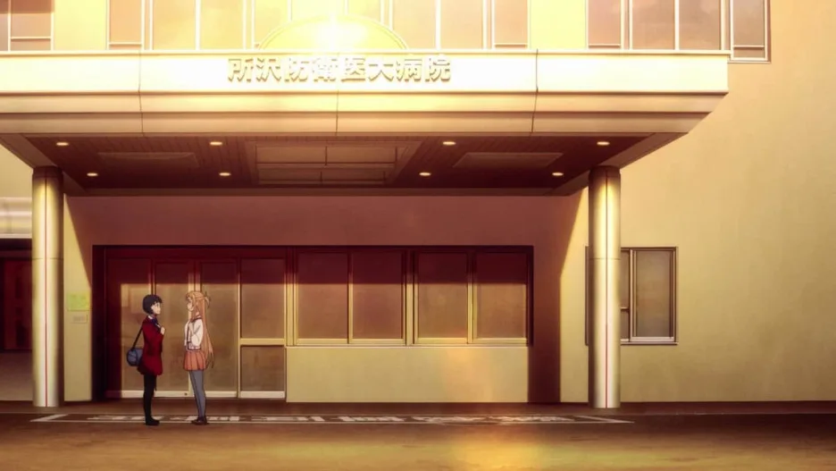 Asuna and Suguha at the National Defense Medical College entrance