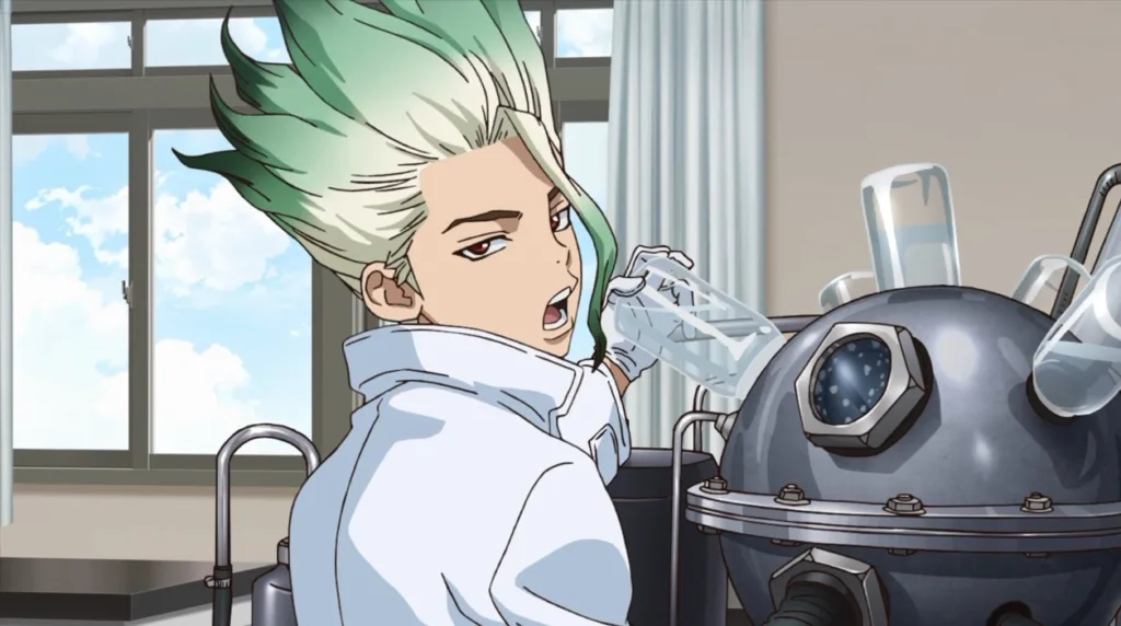 Senku cooking up something in the lab.
Popular anime with weakest main characters.