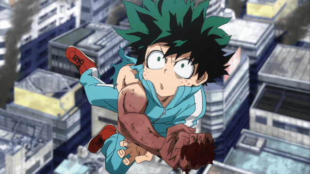 Deku, at his limit after landing a powerful blow
Popular anime with weakest main characters