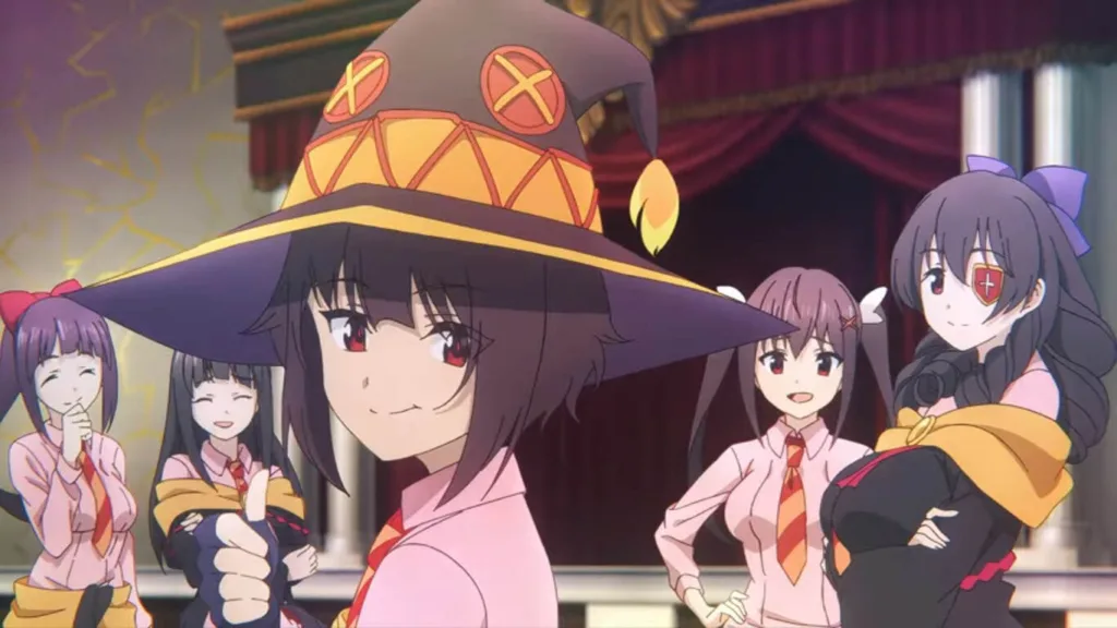 Megumin, looking smug, thumbs up-Kazuma Style
Trending anime right now